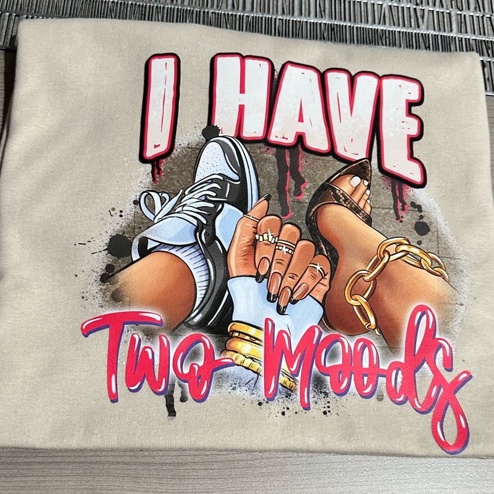 Gildan Beige Graphic Tee - I Have Two Moods